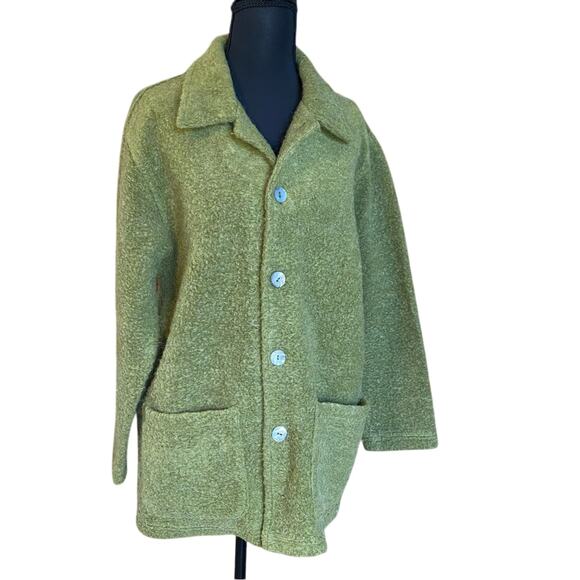 Chico's pea green olive jacket Coat mohair blend made in the USA size 1 Medium - Picture 2 of 8